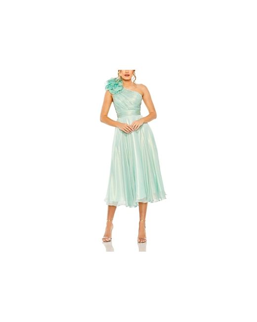 Mac Duggal Rosette One Shoulder Tea Length Dress