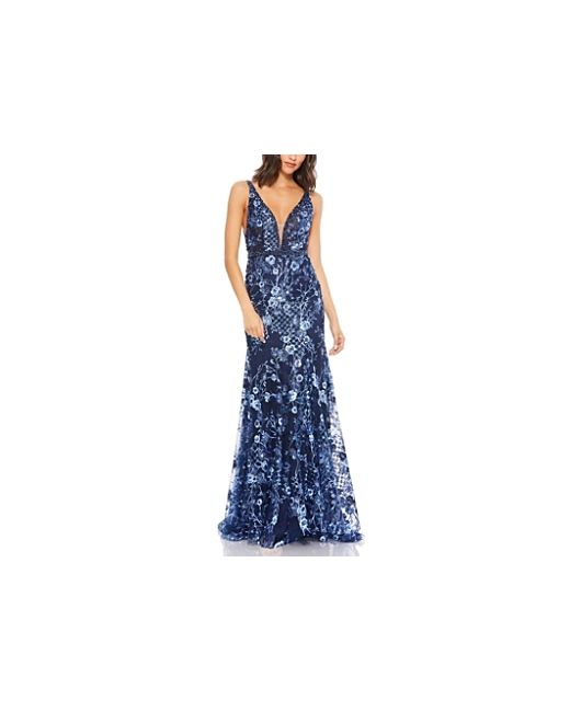 Mac Duggal Embellished Sleeveless Plunge Neck Gown