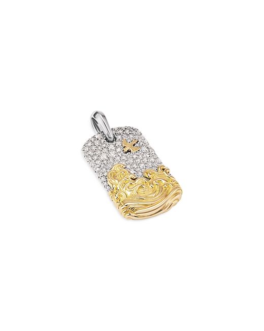 David Yurman Waves Tag Sterling with 18K Yellow Gold and Diamonds 35mm