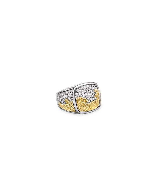 David Yurman Waves Signet Ring Sterling with 18K Yellow Gold and Diamonds 18.8mm