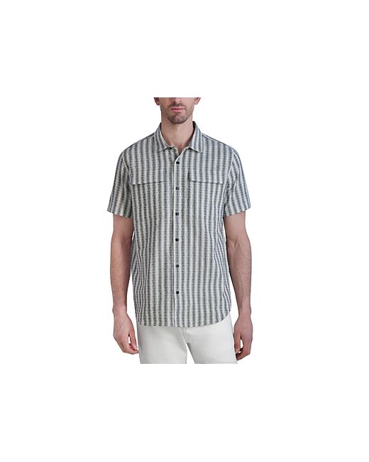 Karl Lagerfeld Paris White Label Cotton Textured Stripe Short Sleeve Shirt