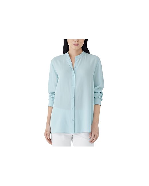 Eileen Fisher Silk Mandarin Collar Tunic Shirt