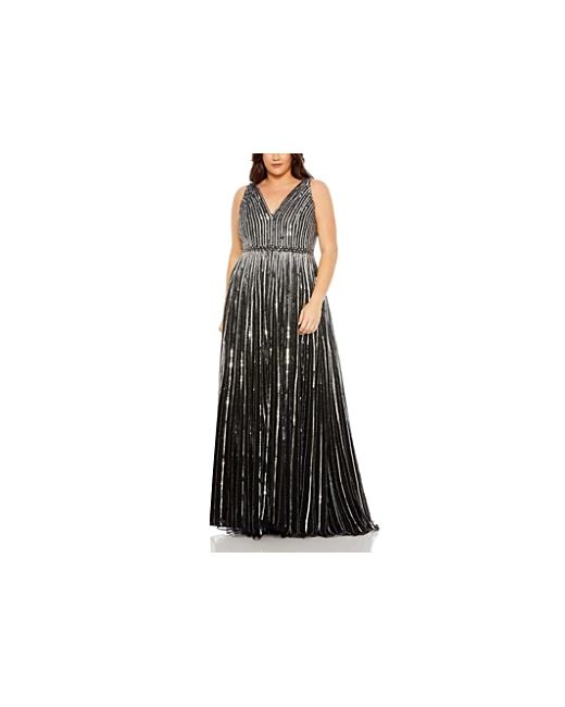 Mac Duggal Sequined Striped Sleeveless V Neck A Line Gown