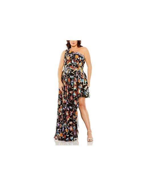Mac Duggal Sequin Embellished One Shoulder Asymmetrical Gown