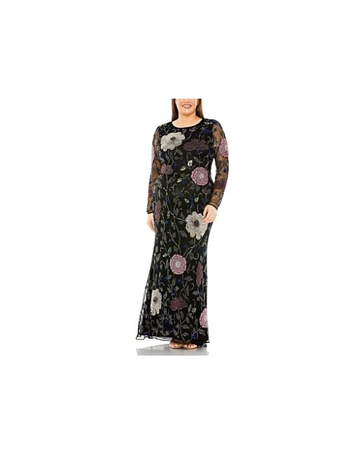 Mac Duggal Long Sleeve High Neck Floral Embroidered Gown