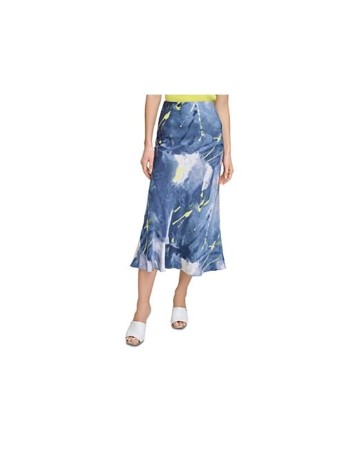 Dkny Printed Satin Midi Skirt