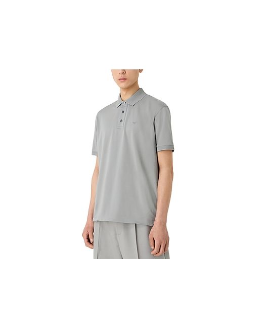 Emporio Armani Mercerized Cotton Pique Chevron Trimmed Regular Fit Polo Shirt