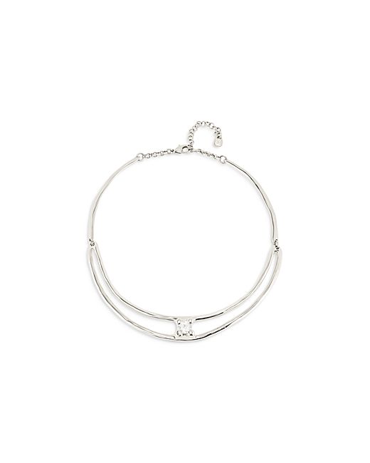 Uno de 50 Anima White Zirconia Double Chain Ridged Collar Necklace 13.4-15.75