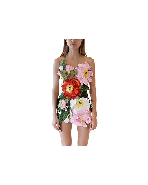 Oscar de la Renta Oversized Painted Poppies Mini Dress