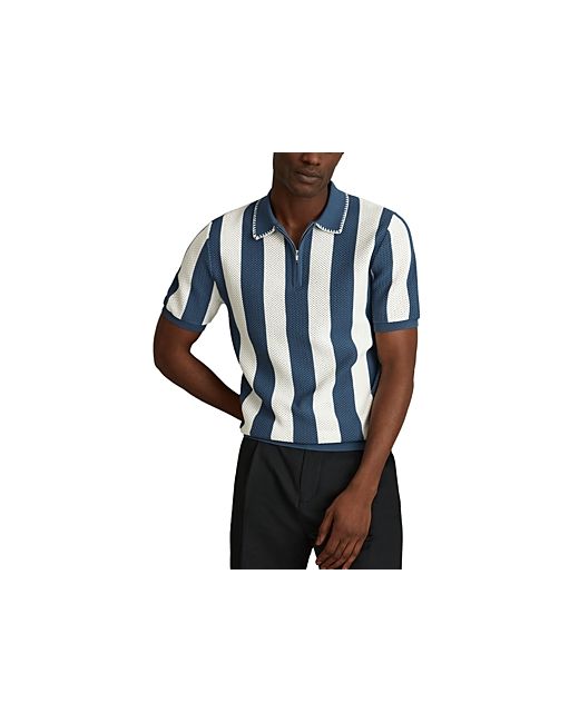 Reiss Paros Textured Stripe Regular Fit Half Zip Polo Shirt