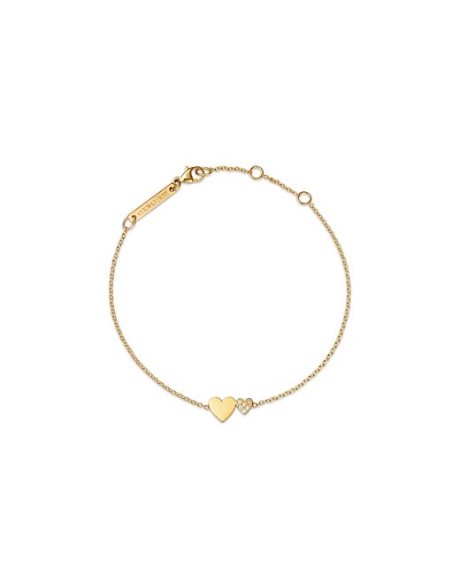 Zoe Chicco 14K Yellow Midi Bitty Symbols Diamond Double Heart Chain Bracelet