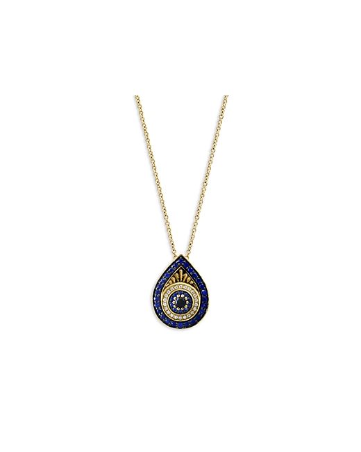 Bloomingdale's Sapphire Diamond Evil Eye Pendant Necklace 14K Yellow Gold 18