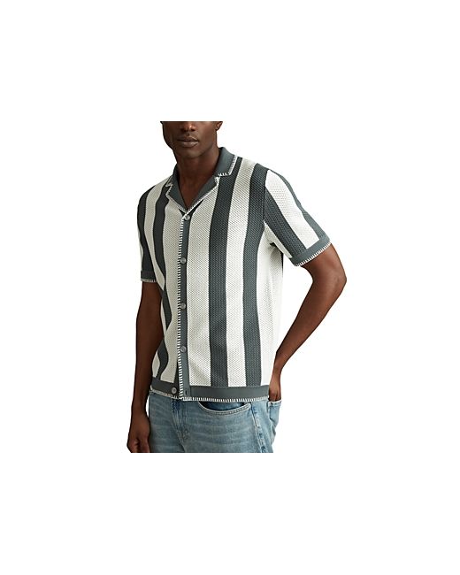 Reiss Naxos Textured Stripe Regular Fit Button Down Camp Shirt