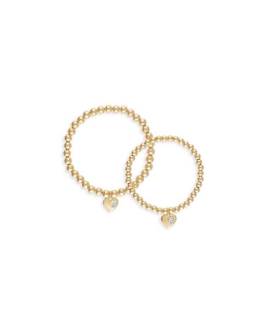 Alexa Leigh Mommy Me Cubic Zirconia Heart Charm Beaded Stretch Bracelet 14K Filled Set of 2 100 Exclusive