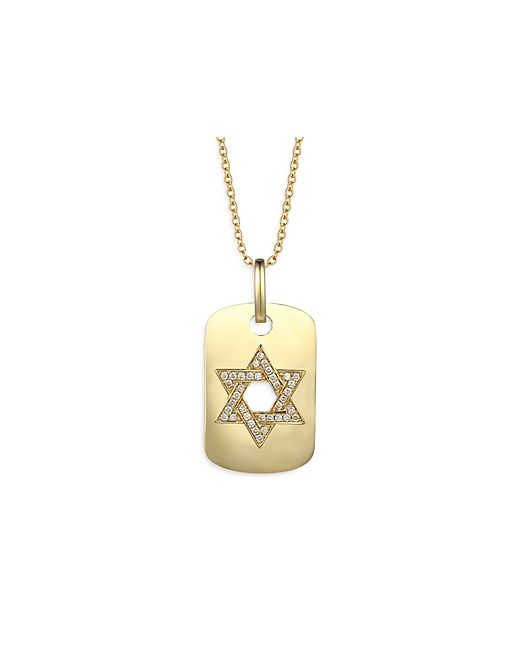 Bloomingdale's Champagne Diamond Star of David Dog Tag Pendant Necklace 14K Yellow 0.25 ct. t.w.