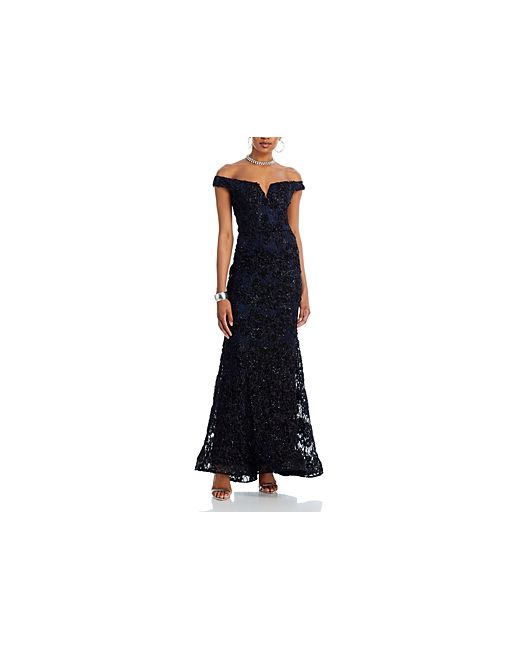 Aqua Off-the-Shoulder Embellished Lace Gown 100 Exclusive