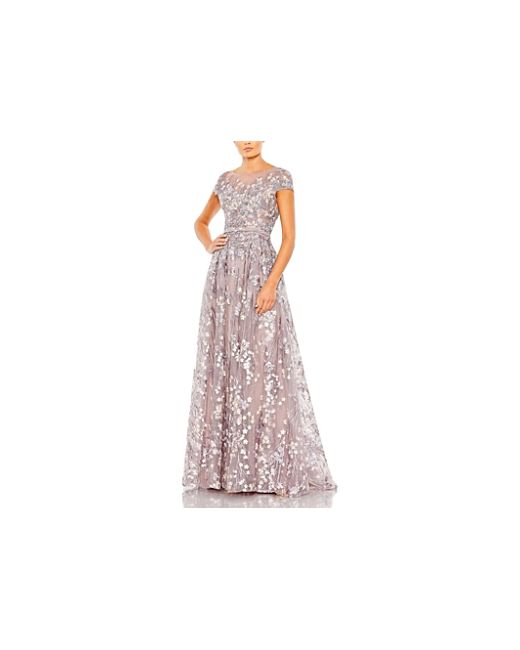 Mac Duggal Embellished Floral Cap Sleeve A Line Gown