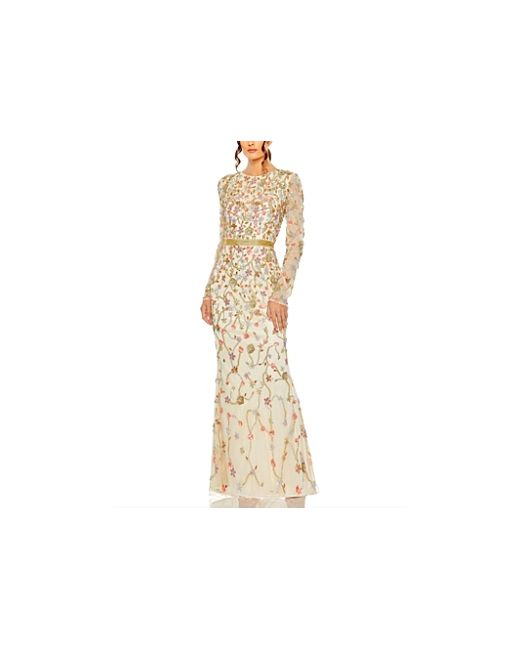 Mac Duggal Long Sleeve Floral Embellished Gown
