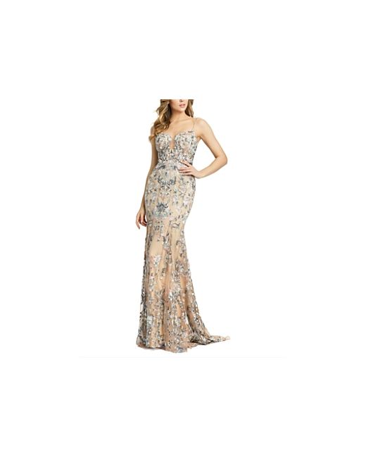 Mac Duggal Embroidered Spaghetti Strap Trumpet Gown