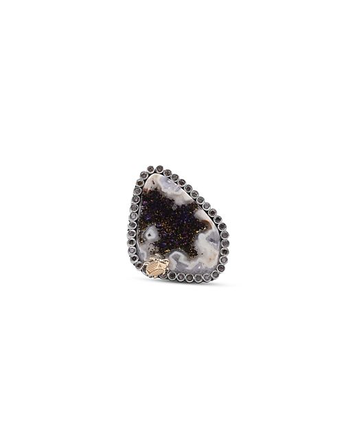 Stephen Dweck 18K Yellow Gold Sterling Silver One of a Kind Platinum Valley Druzy Champagne Diamond Statement Ring