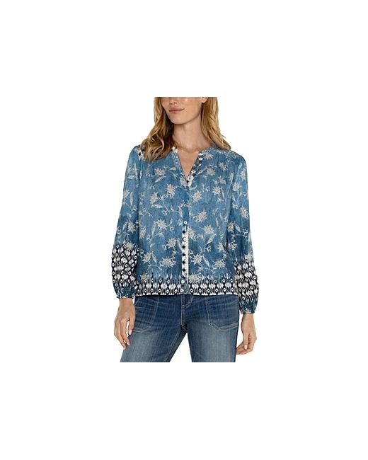 Liverpool Los Angeles Printed Shirred Button Front Blouse