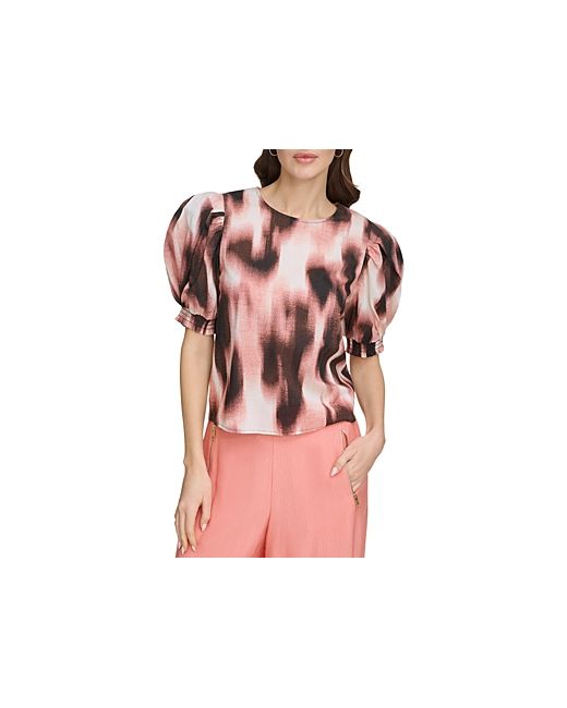 Dkny Printed Voile Puff Sleeve Top