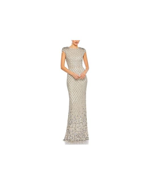Mac Duggal Embellished Crystal Cap Sleeve Column Gown