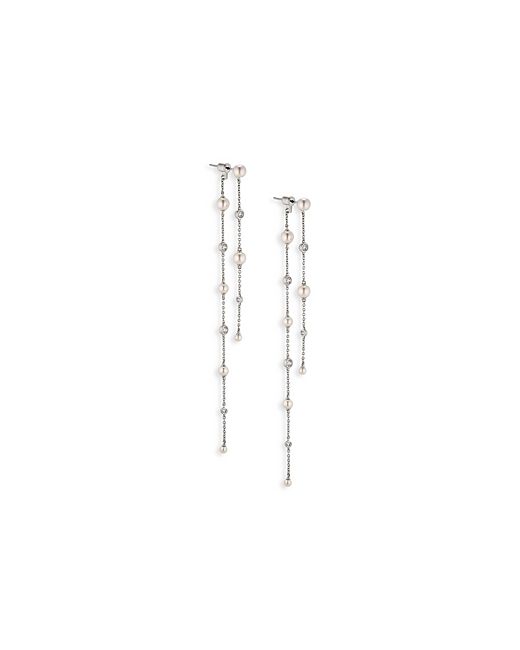 Nadri Siren Cubic Zirconia Imitation Pearl Front To Back Earrings 18K Gold Plated