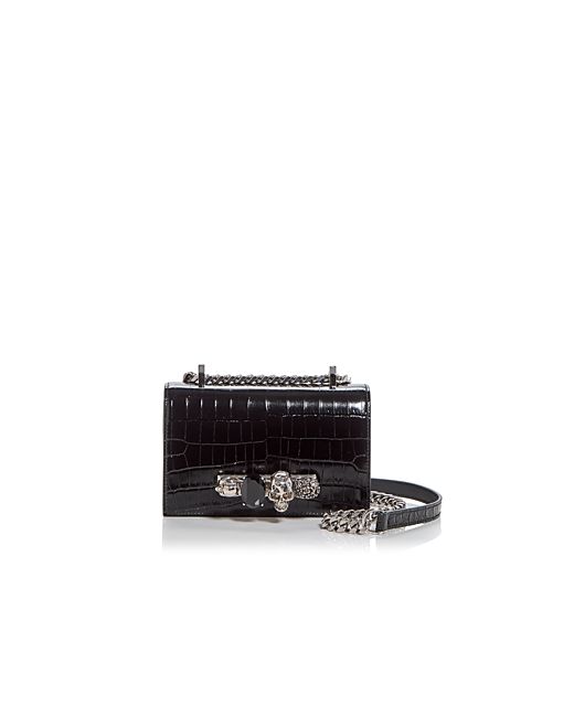 Alexander McQueen Mini Jewelled Croc Embossed Shoulder Bag