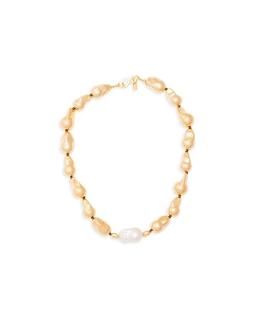 Kenneth Jay Lane Imitation Pearl 14K Gold Plated Nugget Collar Necklace 18