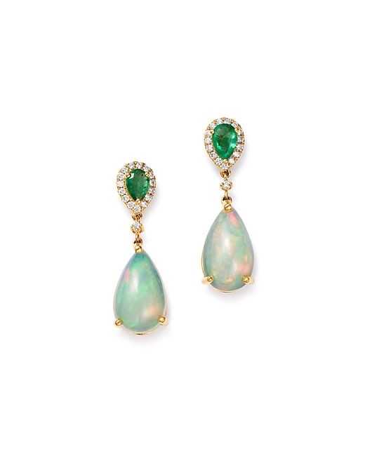 Bloomingdale's Ethiopian Opal Emerald Diamond Teardrop Drop Earrings in 14K