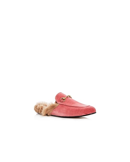 Gucci Princetown Velvet and Lamb Fur Slippers