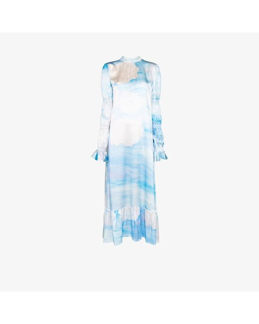 Helmstedt Sky print ruched sleeve maxi dress