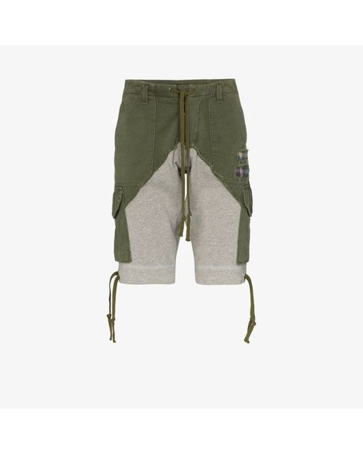 Greg Lauren 50/50 panelled cargo shorts