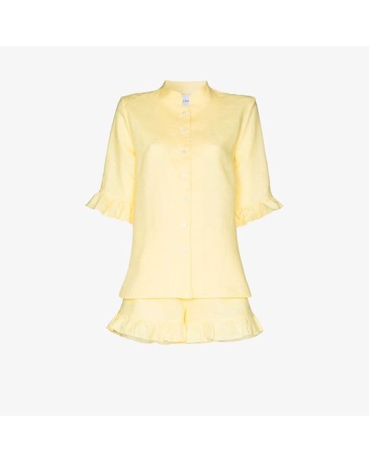 Sleeper linen ruffle sleeve button-down shirt