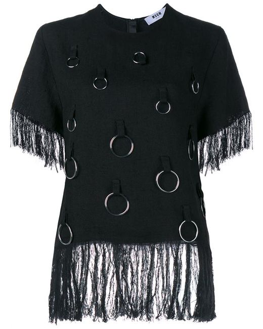 Msgm Fringed Short Sleeved Top With Rings