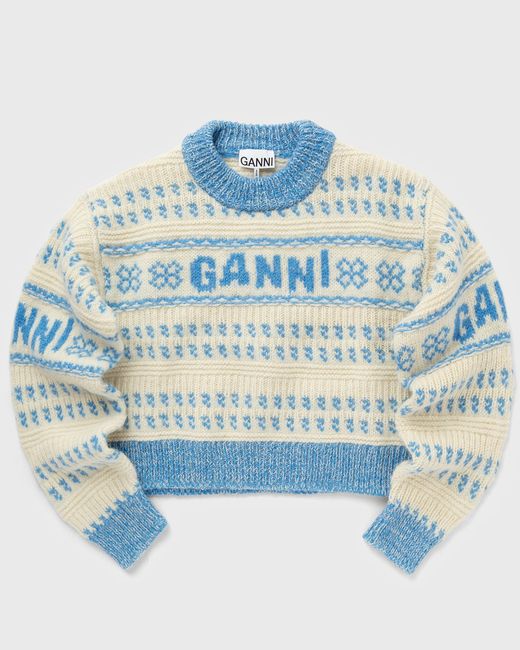 Ganni Graphic Lambswool Cropped O-neck female Pullovers now available