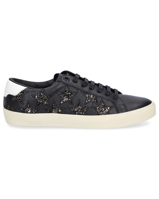 Saint Laurent Low-Top Sneakers MOON PLUS smooth leather Glitter Logo