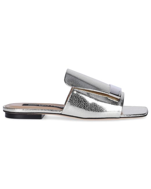 Sergio Rossi Sandals A80380 leather metallic finished silver plated