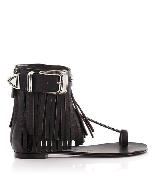 Giuseppe Zanotti Design Strappy Sandals calfskin Fringe dark