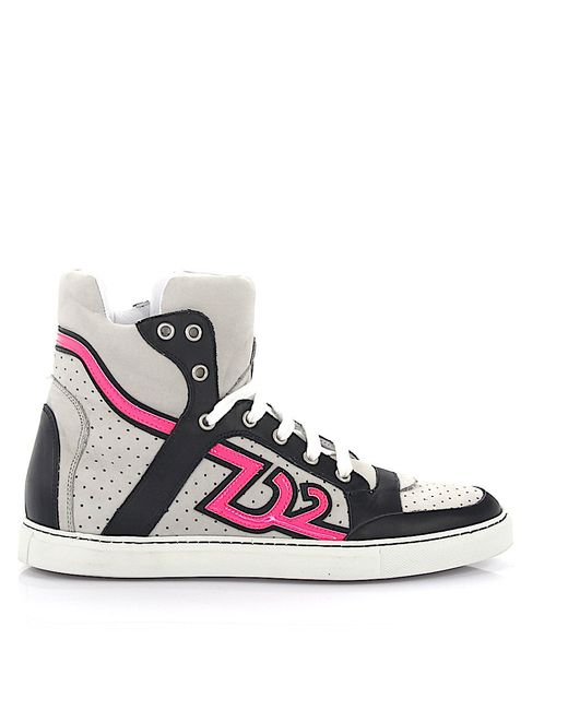 Dsquared2 High-Top Sneakers nappa leather nubuck Lion print black pink