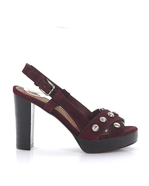 Rossano Bisconti Platform Sandals smooth leather suede wood Rivets bordeaux