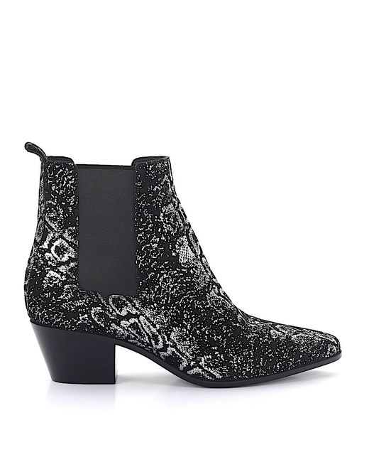 Saint Laurent Ankle Boots calfskin suede Glitter black silver