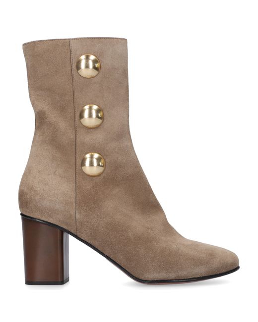 Chloé ChloÃ Ankle Boots calfskin suede Decorative button Embossing olive