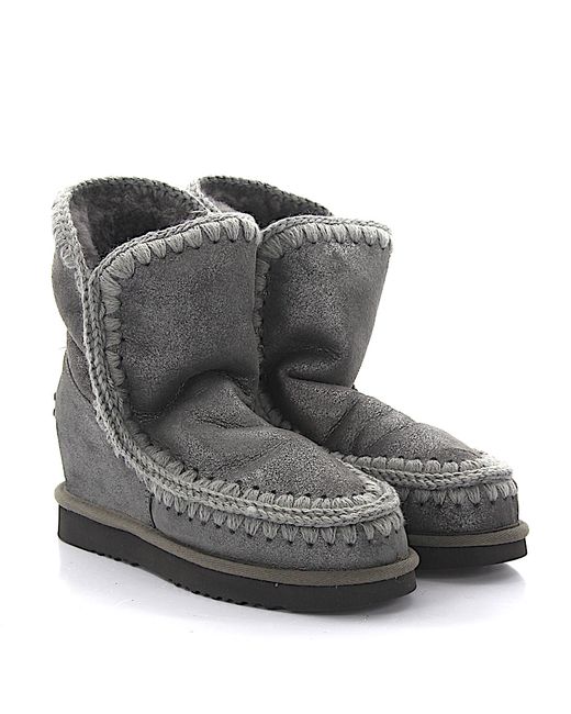 Mou Wedge Boots ESKIMO suede silver knits sheepskin
