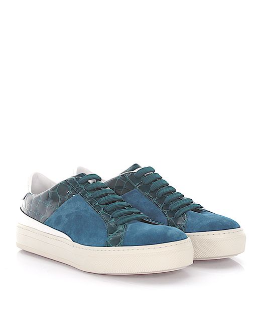 Tod's Sneakers Sportivo suede turquoise leather crocodile embossed
