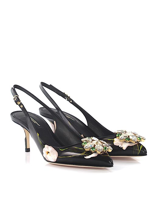 Dolce & Gabbana Sling Pumps BELUCCI R leather flower-print brooche