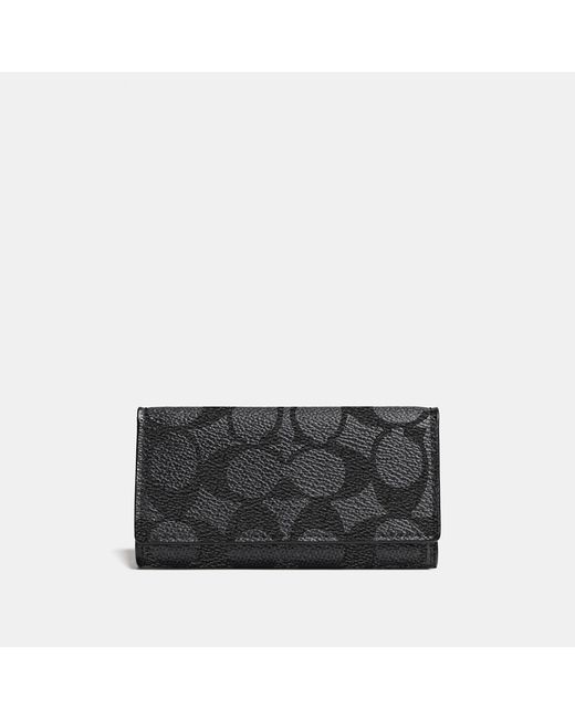 Coach 4 Ring Key Case In Embossed Signature Canvas