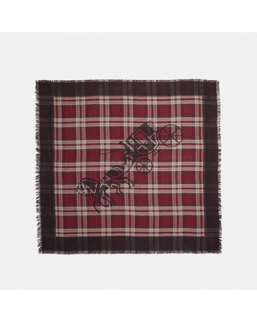 Coach Horse And Carriage Plaid Print Oversized Square Scarf in
