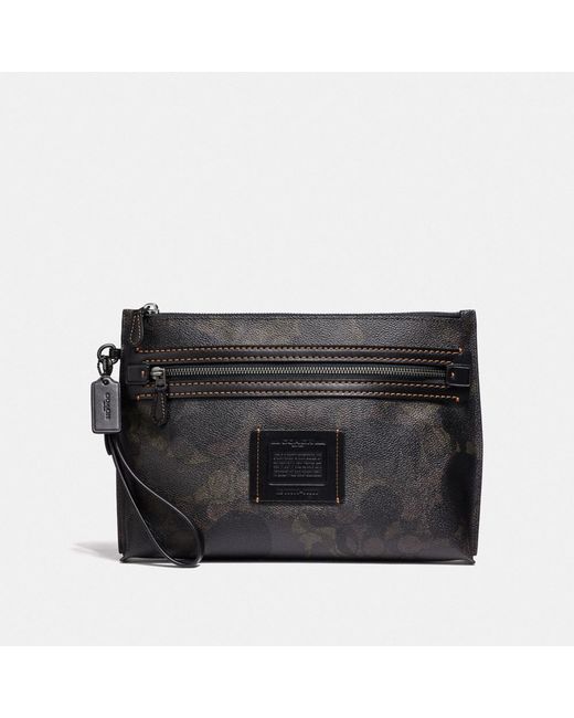 Coach Academy Pouch In Signature Canvas With Wild Beast Print in Brown
